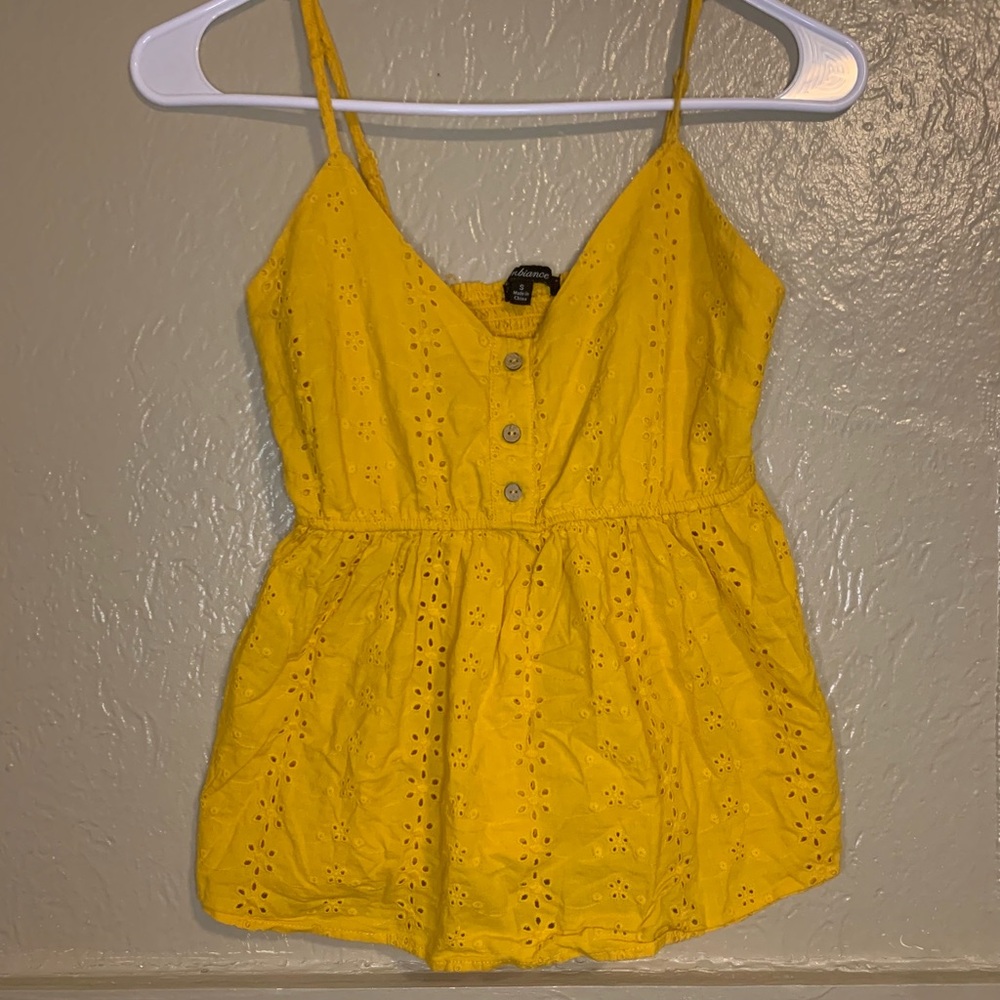 Yellow Eyelet Button-Front Cami Top